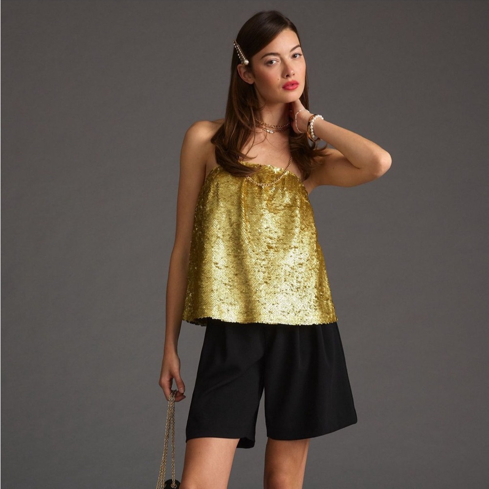 Anthropologie Gold Sequin Tube Top Size M